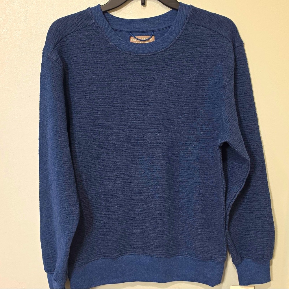Falls Creek Men's Crew Neck Stretch Knit Pullover Sweater Blue Size S #130